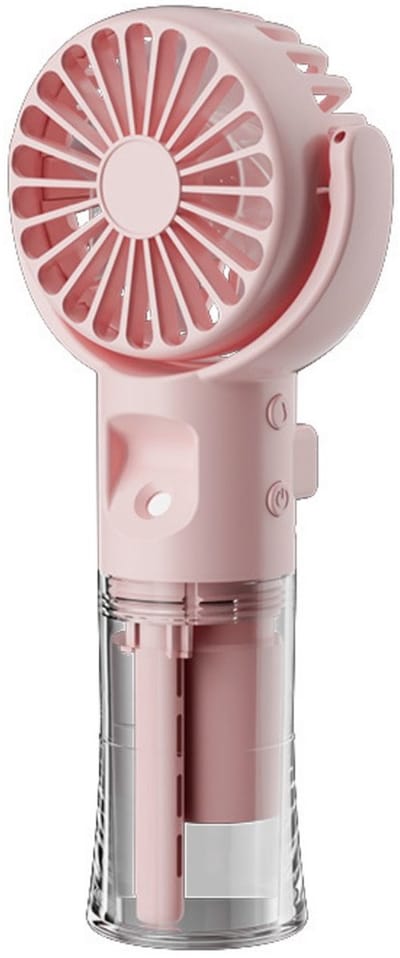 Draagbare handzame mistventilator - Mini draagbare oplaadbare ventilator - Draagbare ventilator met 4 snelheden - USB oplaadbare ventilator - Geschikt voor buiten, kantoor, kamperen, reizen, accessoire (Roze)