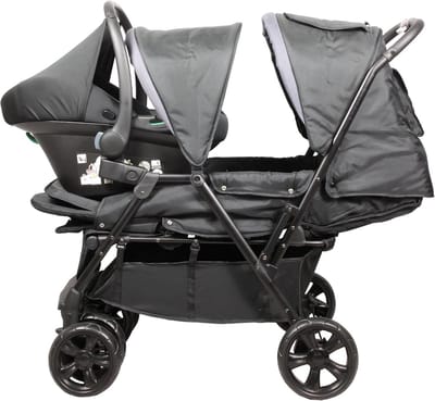 Tweelingkinderwagen met 2-in-1 functie en autostoel voor baby's