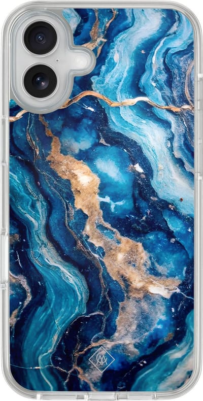 Casimoda® hoesje - Geschikt voor iPhone 16 - Ocean Marble - 2-in-1 case - Schokbestendig - Water - Verhoogde randen - Blauw, Transparant