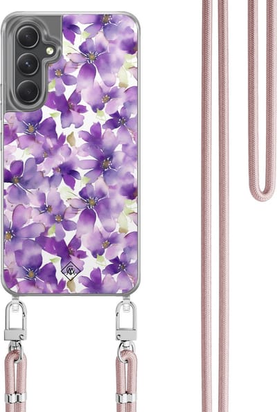 Casimoda® hoesje met koord - Geschikt voor Samsung A34 - Floral Violet - Afneembaar koord - TPU/polycarbonaat - Paars