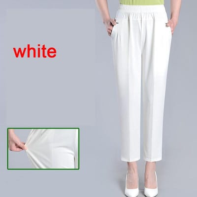 XL-8XL Zomer IJs Zijde Dikke Moeder Broek Middelbare Leeftijd Oude Vrouwen Broek Oma Losse Broek Groot 7XL white