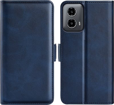 MobyDefend Hoesje - Geschikt voor Motorola Moto G34 - Luxe Wallet Book Case (Sluiting Zijkant) - Blauw