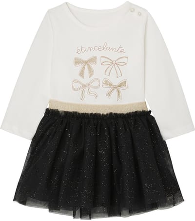 Vertbaudet Babyset voor meisjes, t-shirt, rok met glitter