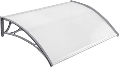 NAIZY 120 x 100cm luifel voor voordeur gebogen luifel voordeur gemaakt van polycarbonaat en aluminium frame voor garage balkon raam huis - Grijs