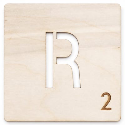 Houten wanddecoratie - Wooden wall decoration | Lettertegel “R” | 11cm | Licht hout - Natural wood | Muurdecoratie - Wall art - Woordfeud - Wordfeud - Letterspel - Scrabble letter - Naamblokjes - Letterblokken - Tile