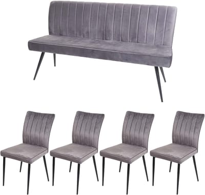Eetkamer set MCW-K16, 4-delige set stoel + bank Eetkamergroep Zitgroep Eetkamerset, fluweel metaal ~ donkergrijs