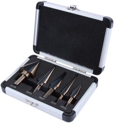 Dailygoods- Boor Set van 5 - HSS Staal - Schokbestendige Opberghoes - Driehoekshank - Snelle Snede - Voor Metaalbewerking - Trapboor