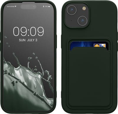 kwmobile telefoonhoesje geschikt voor iPhone 15 - Hoesje met pasjeshouder - TPU case in donkergroen