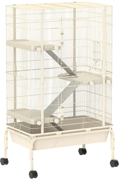 Hamsterkooi - Cavia kooi - Rattenkooi - Huisje - 4 Niveaus - Verwijderbare Lade - Met Voederstation - Zaag - Loopplank - Hutten - Hangbrug - 69L x 44B x 120H cm - Staal