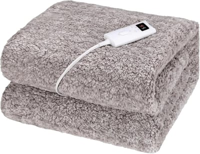 Elektrische Deken 180×130 cm – Extra Zachte Warmtedeken met 9 Warmtestanden, 1–5 Uur Timer & Automatische Uitschakeling – Wasbare Fluffy Bontlook Warmte Deken voor Bank, Bed & Kantoor – Snelle Opwarming & Oververhittingsbeveiliging