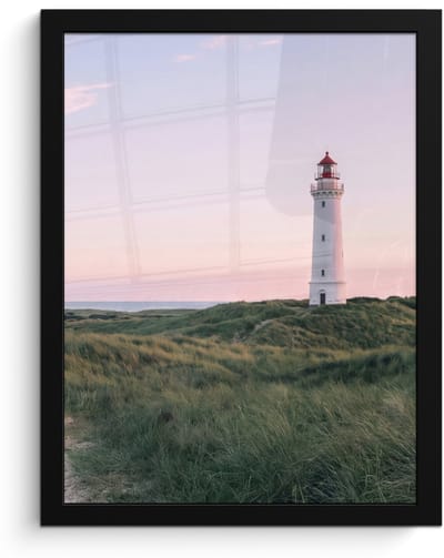 Poster in lijst - Fotolijst 30x40 cm - Posters - Vuurtoren - Duinlandschap - Zee - Posterlijst zwart - Decoratie - Wanddecoratie woonkamer - Muurdecoratie slaapkamer