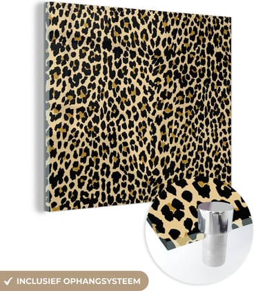 MuchoWow® Glasschilderij 50x50 cm - Schilderij acrylglas - Panterprint - Patronen - Dieren - Foto op glas - Schilderijen