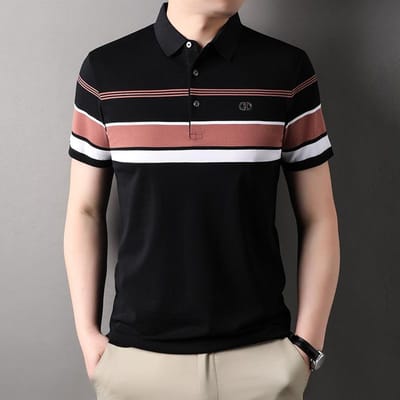 Heren T-shirt met korte mouwen, Zomer Gestreept Los T-shirt met halve mouwen, Zakelijk Poloshirt, Trendy Herenkleding L