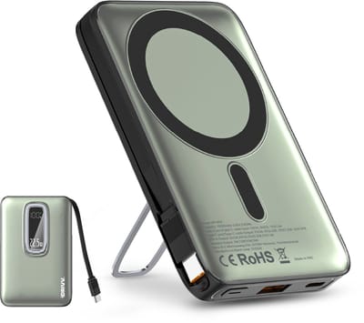 Powerbank 10.000 mAh geschikt voor MagSafe met USB C Kabel - 3 in 1 Ontwerp - 22.5W Draadloze Powerbank - Inclusief 60W Oplaadkabel - Snellaadfunctie - USB & USB C - Zwart -