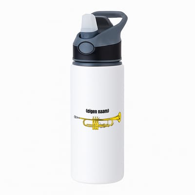 Hacebo® - trompet met eigen naam waterfles met rietje zwart - Trompet - muziek liefhebbers - iemand die houdt van trompetten - verjaardag - cadeau - kado - geschenk - water fles - 650ML