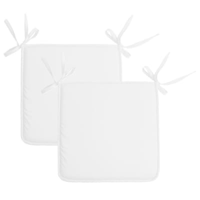 Stof Textile Home stoelkussens - 2x - wit - 38 x 38 x 3 cm - voor binnen - touwtjes sluiting - zitkussens plat - vierkant