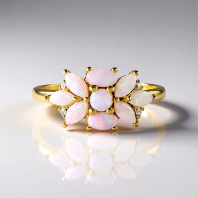 Cavill - Elegante dames ring 925 Sterling Zilver verguld - Australische opalen cabochon 0,977 ct met zirkonen - Luxe sieraad