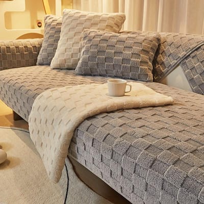 Moderne Bultjes Grid Sofa Handdoek Winter Lamswol Verdikken Pluche Zacht en Glad Sofahoezen Voor Woonkamer Antislip Bankhoes 30x50cm pillowcase
