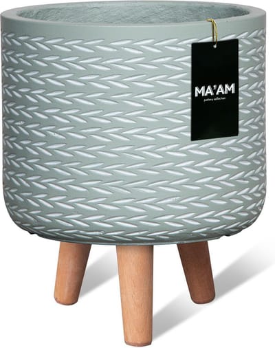 MA'AM Pottery Eve bloempot op poten -D21xH27 - Groen - houten poten (FSC) - trendy design plantenpot