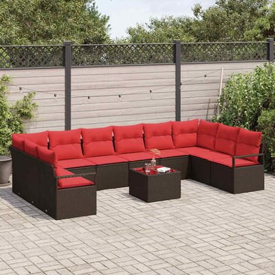 vidaXL - Tuinbank - Set - 11 - st - Bruin - en - Rood - poly - rattan