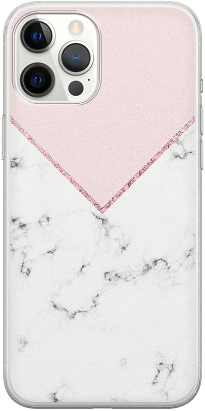 Leuke Telefoonhoesjes - Hoesje geschikt voor iPhone 12 Pro Max - Marmer roze grijs - Soft case - TPU - Marmer - Roze