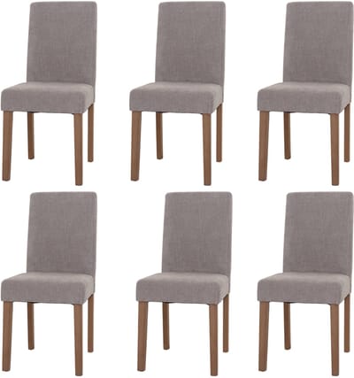 Set van 6 eetkamerstoelen Littau, keukenstoel met hoge rugleuning, stof/textiel chenille hout ~ lichtgrijs, naturelkleurige poten