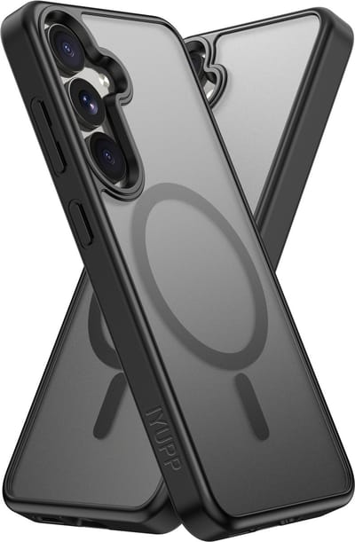 IYUPP Hoesje Geschikt voor Samsung Galaxy S25 Hoesje - Geschikt voor MagSafe - Shockproof Back Cover - Mat Zwart Transparant