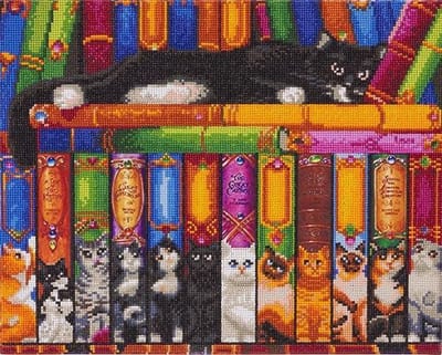 Diamond Painting Crystal Art Kit ® Cat Bookshelf, 40x50 cm, partial painting