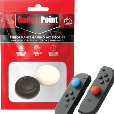 Gadgetpoint - Thumb Grips voor Nintendo Switch Joy-Con Controllers - Gaming Thumbgrips - Performance Anti-Slip Thumbsticks - Bescherming Accessoires - Wit/Zwart