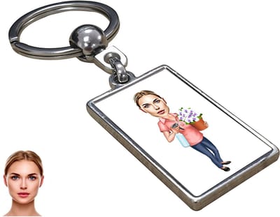 Moeder Karikatuur met Bloem - Karikatuur Sleutelhanger met Jouw Foto - Sleutelhanger - Cadeau - Verjaardag - Kerst - Kado - Valentijn - Moederdag - Moederdag cadeautje - Moederdag cadeau voor mama - Gepersonaliseerd Cadeau