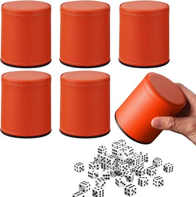 Set van 6 Stuks Leren Stille Dobbelbekers met 36 Dobbelstenen voor Feest en Bordspellen