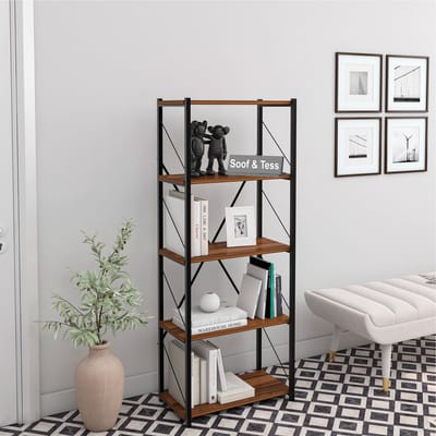 Soof&Tess Boekenkast - Walnoot kleur - Opbergrek Met 5 Planken - Woonkamer - Slaapkamer 32 x 60 x 150 cm - Open Planken - Voor Kantoor