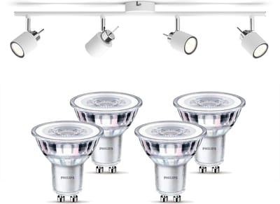 Philips Meranti Opbouwspot (Wit) - Warmwit Licht - Plafondspot met 4 Lichtpunten - GU10 - SceneSwitch - Eenvoudig Dimbaar met Je Klassieke Schakelaar