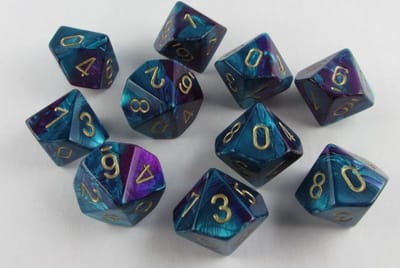 Chessex Gemini Paars-Taling/goud D10 Dobbelsteenset (10 stuks)