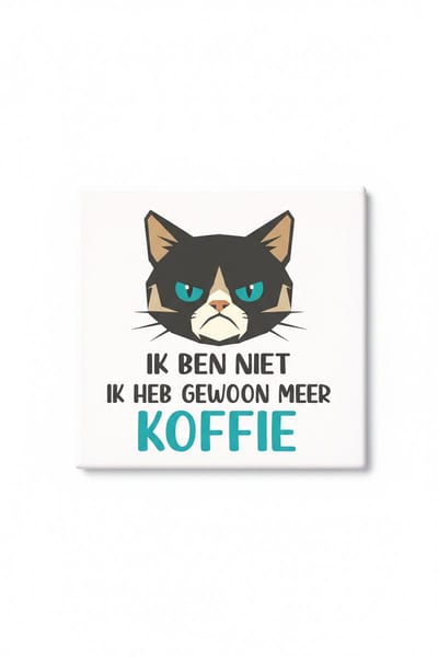Grappige Kat Koffie Keramische Tegel – “Ik Ben Niet Boos, Ik Heb Gewoon Meer Koffie Nodig” Decoratieve Cadeau Tegel voor Katten- en Koffieliefhebbers