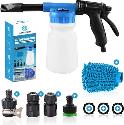 Fleau Goods Auto Snow Foam Gun - Inclusief Washandschoen - Schuimsproeier - Foam Sprayer Cannon - Schuimpistool - Past op Tuinslang - Blauw