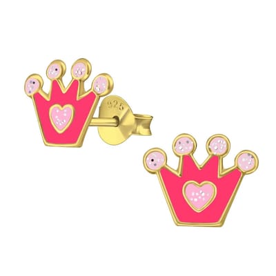 WeLoveSilver - kinderoorbellen zilver - gold plated roze kroon