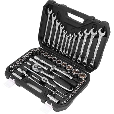 Jeu de clés à cliquet et douilles 60 pièces Multifonction Universel Acier Chrome Vanadium Kit d'outils de réparation automobile black