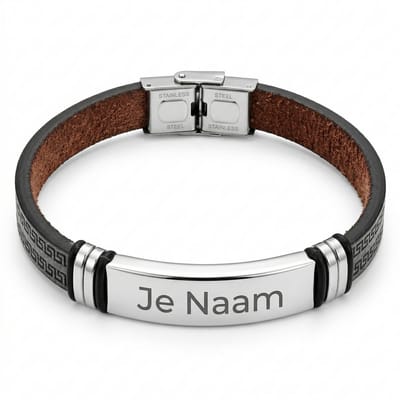 Armband met graveer, Armband met naam, Gepersonaliseerde herenarmband met naamgravure - zwart design met stijlvolle details, Armband met naamplaatje ,graveerarmband