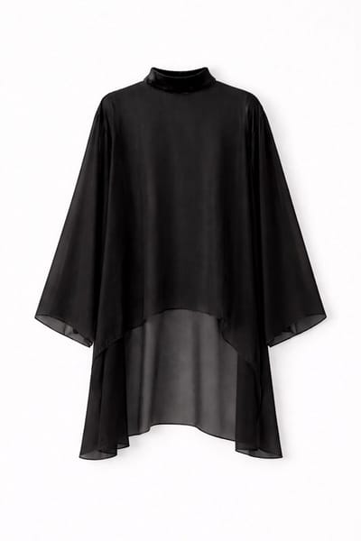 Touché Privé - Chiffon tuniek met fluwelen details - Zwart - Dames