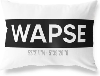 Tuinkussen WAPSE - DRENTHE met coördinaten - Buitenkussen - Bootkussen - Weerbestendig - Jouw Plaats - Studio216 - Modern - Zwart-Wit - 50x30cm