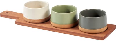 Excellent Houseware Serveerplank bamboe - met 3x luxe schaaltjes - 40 x 10 cm - tapas en saus schaaltjes