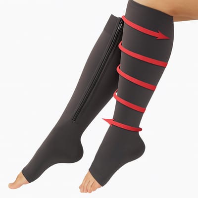 Compressie Kousen Met Rits I Compressie Sokken I Steunkousen I Vliegtuigsokken I Anti Vermoeidheid I Maat L/XL (40-45) I Zwart