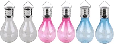Solar sfeer tuin hanglampje - 6x stuks - wit / roze / blauw - 15 cm - kunststof - sfeerverlichting