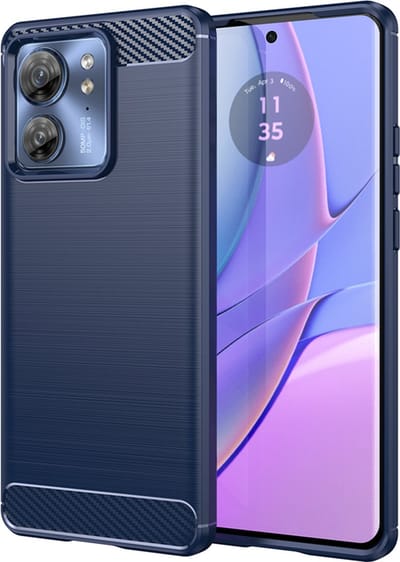 MobyDefend Hoesje - Geschikt voor Motorola Edge 40 - TPU Backcover - Geborstelde Metaal & Carbon-Look - Blauw