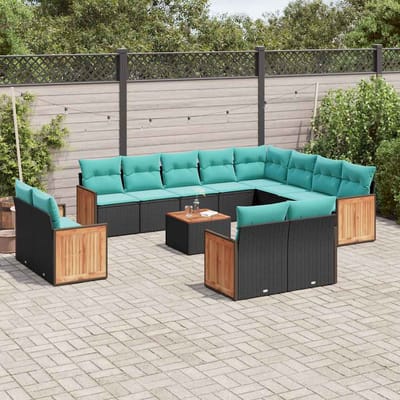 vidaXL - 13-delige - tuinbankset - met - kussens - van - zwart - polyrotan