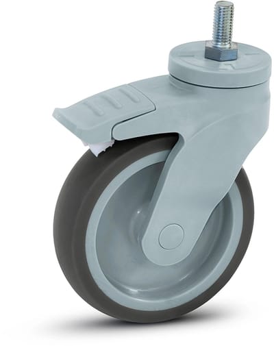 Grijs kunststof zwenkwiel geremd met schroefdraad - 125mm - 100kg