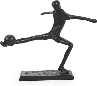 Voetbal Speler Beeld - Abstract Kunst - Woonkamer Decoratie - Gietijzeren Textuur - 15x10 cm Basis - Zwart