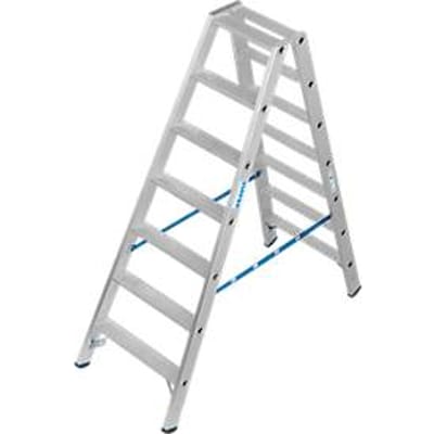 KRAUSE STABILO dubbele ladder R13 2x7 treden, gatenpatroon 80 mm zelfreinigend, aluminium verbindingsstukken met hoge sterkte, SafetyCap