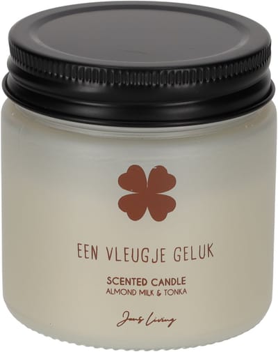 JENS Living - Geurkaars - EEN VLEUGJE GELUK - Branduren: 15u - Geur: Amandel & Tonka - 7 x 7 x 8 cm